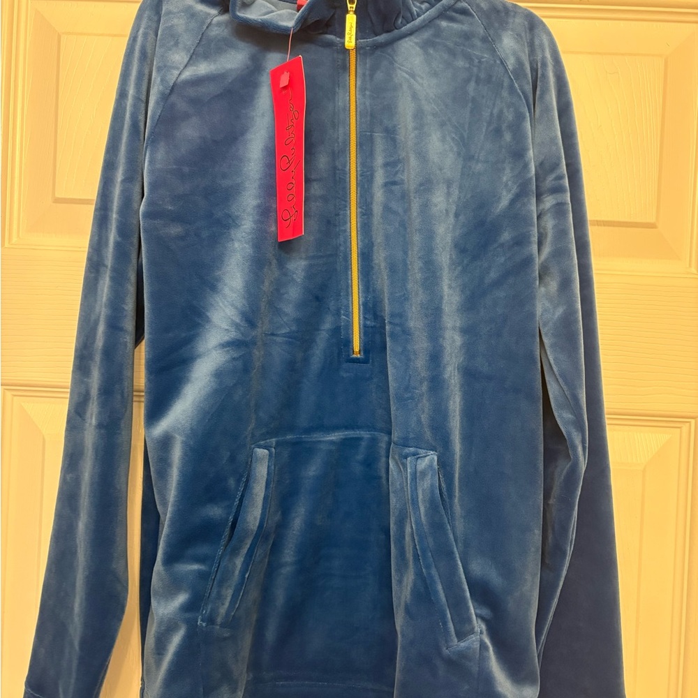 Lilly Pulitzer Blue Hoodie with Yellow Zipper